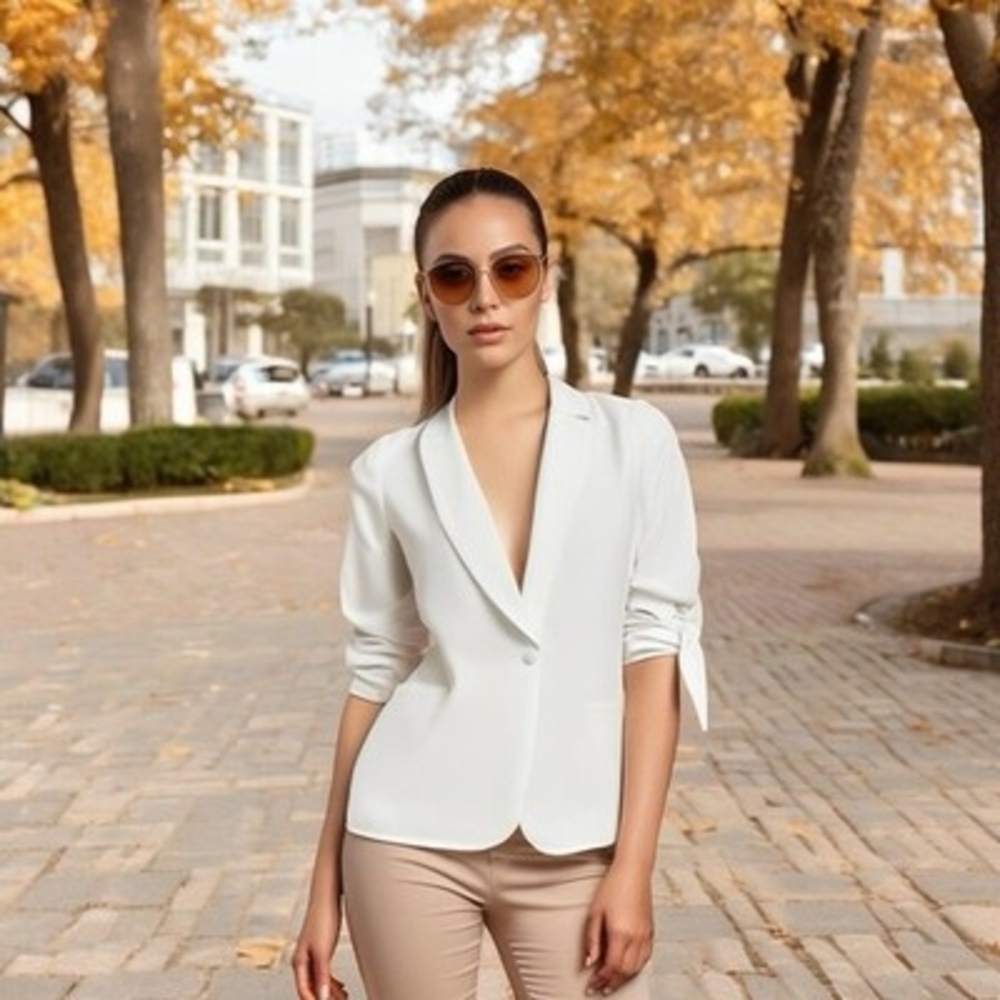 Anthropologie Cartonnier White Blazer Women’s Size 0 Tied Sleeve Button Front VG
